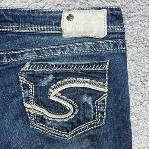 Silver Jeans Womens 29 Aiko Baby Boot Cut Low Rise Distressed Big Stitch Rodeo